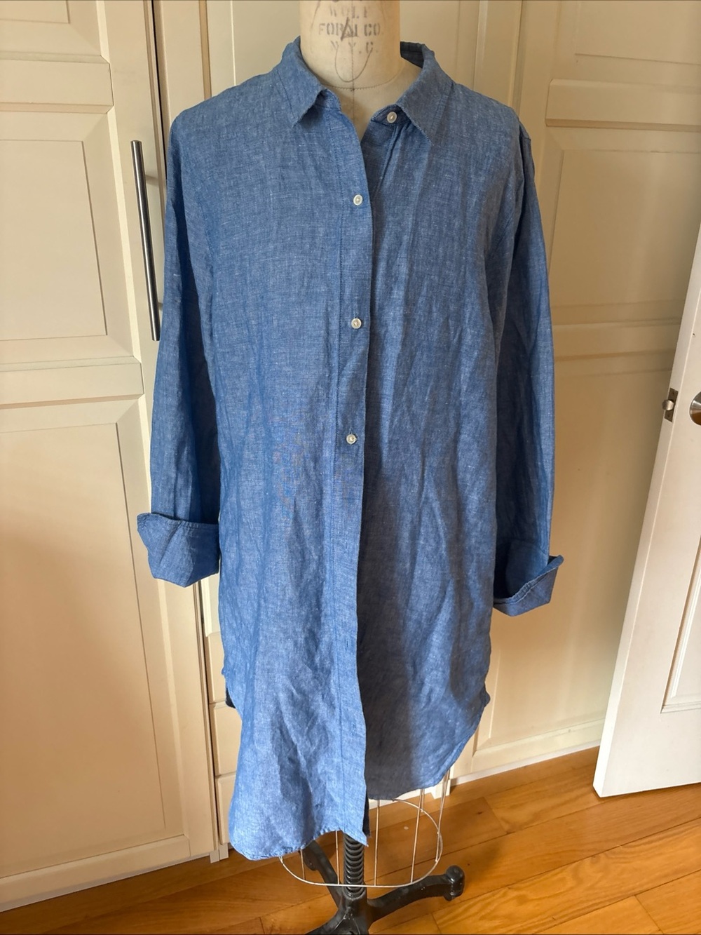 J crew blue linen shirt dress tunic large